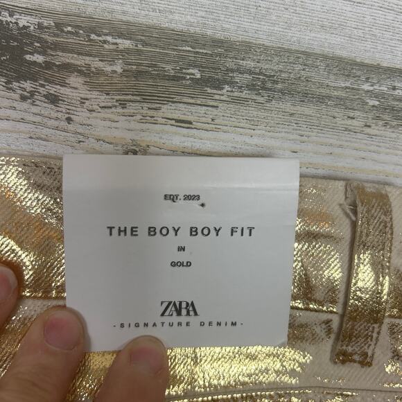 Zara women 6 gold the boy fit pants distressed boho new mid rise belt cotton - Picture 6 of 7